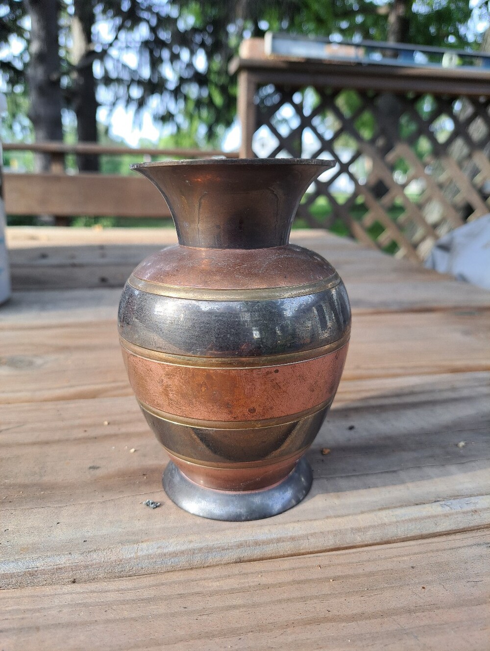 Vintage Tri-color Brass Vase India Fall Shabby Chic Boho